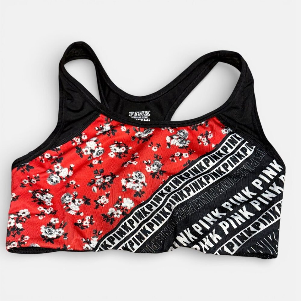 PINK Victoria's Secret Ultimate Red White Black Floral Sports Bra size Small
